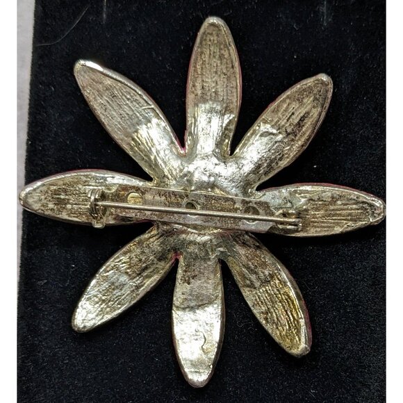 Vintage Metallic Pink Floral Rhinestone Brooch - Picture 4 of 4